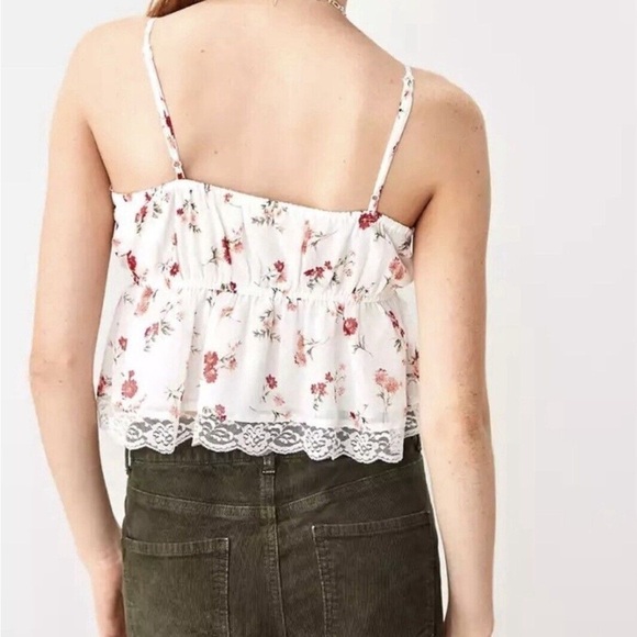 NWT American Eagle Floral Lace Trim Cami Tank Top with Adjustable Straps, Small - Picture 2 of 11